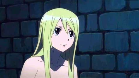 October 26th, 2009. "Fairy Tail/Episode 003". While Lucy Heartfilia is giving a narration about the town of Magnolia, it shifts to her having a her morning bath in the stone bathtub in her new house. While bathing, she is wearing a towel in the bath while Stretching her arms and curling her legs. 